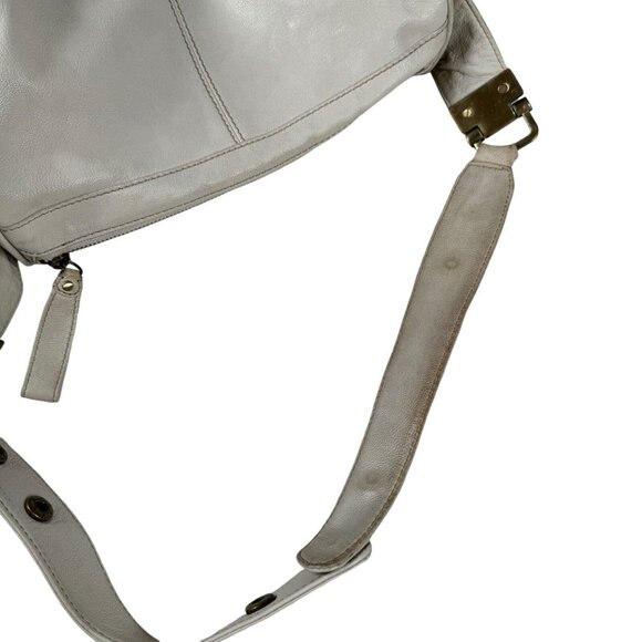 RAFE New‎ York Leather Shoulder Bag Purse Gold Studs Ivory Leather - Picture 5 of 15